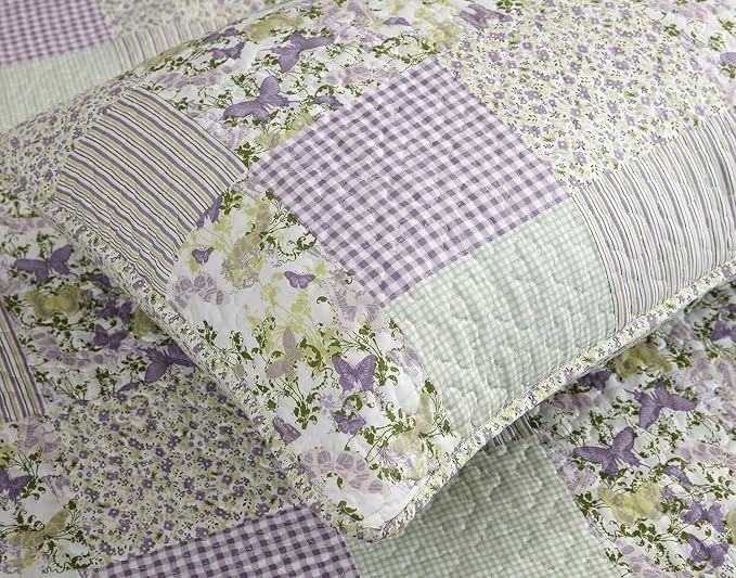 Chezmoi Collection Daisy 3-Piece Printed Patchwork Quilt Set - Image 5