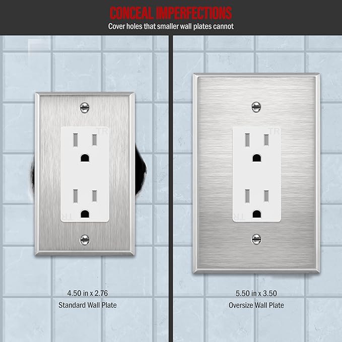 ENERLITES Decorator Switch or Receptacle Outlet Metal Wall Plate, Corrosion Resistant, Over Size 1-Gang 5.5" x 3.5", UL Listed, 7731O, 430 Stainless Steel, Silver