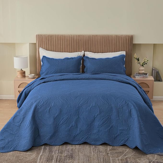 Kingnex Oversized King Bedspreads 128x120 Ultrasonic Quilted Navy | Extra Wide - Image 2
