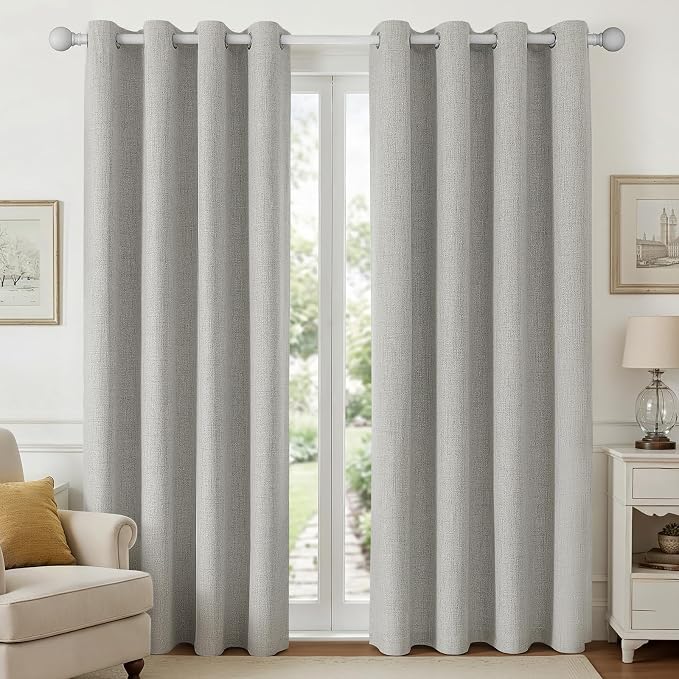 Joydeco Greyish White Curtains for Bedroom 2 Panels Set, Faux Linen Textured by JOYDECO