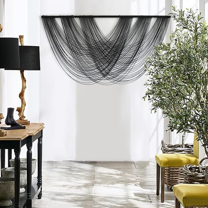 Flber Macrame Wall Hanging Black 59.00" W x 31.00" L Boho Wall Decor Large Boho - Image 4