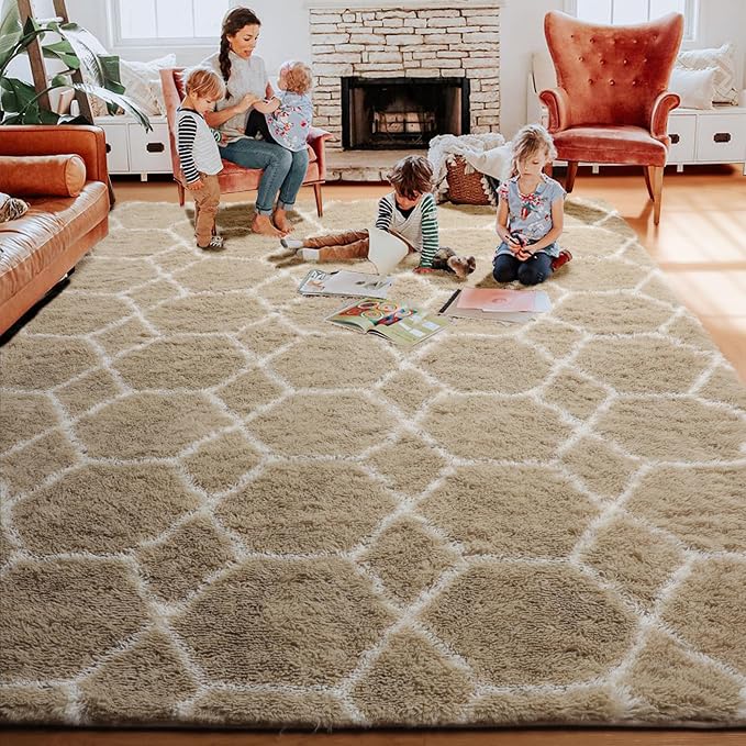 Area Rugs for Bedroom Living Room, 4x6 Fluffy Beige and White Throw Rug - Image 9