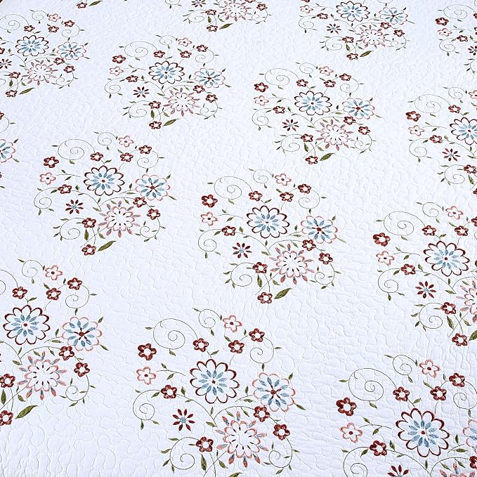 ROOMLIFE Quilt Set Full Size 3D Floral Embroidery Pattern 3-Piece Cotton - Image 3