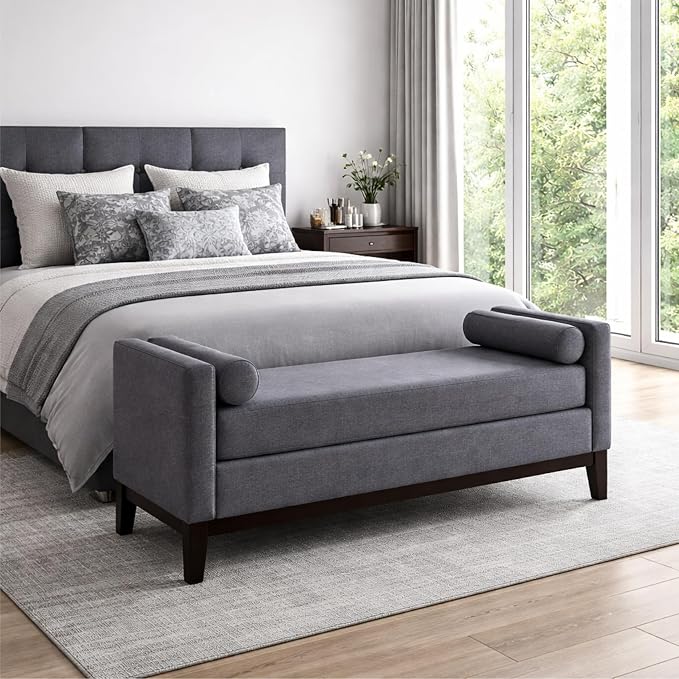 51" Full Size End of Bed Bench for Bedroom Living Room, Dark Grey. by Aortzio