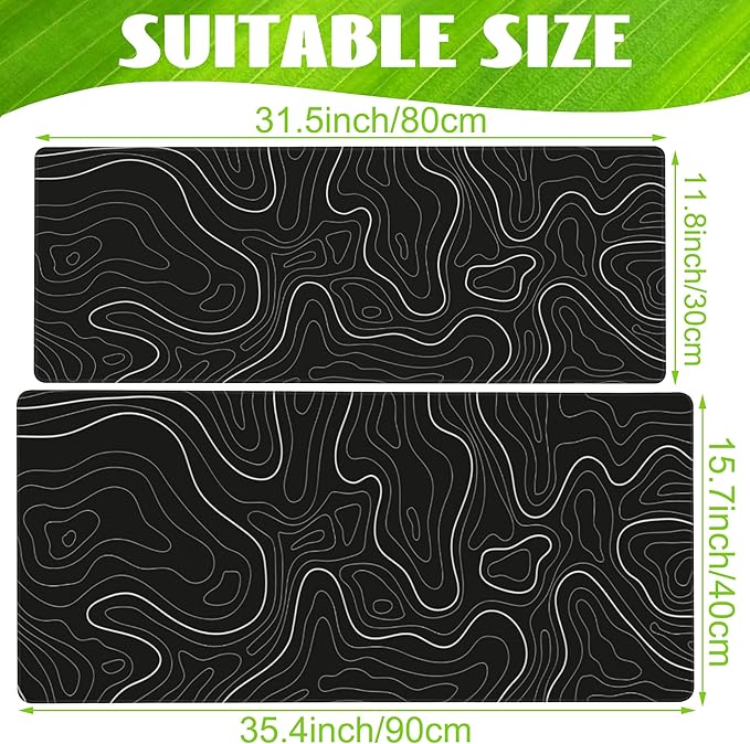 Eflxamz Desk Mat,Black Topographic Contour Map Desk Pad,Topographic Contour Large Gaming Mouse Pad for Desk,Extended Big Computer Keyboard Mouse Pad with Non-Slip Base and Stitched Edge,31.5"x11.8"
