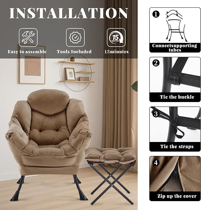 Lazy Chair with Ottoman, Comfy Reading Chair, Lounge Chair - Image 8