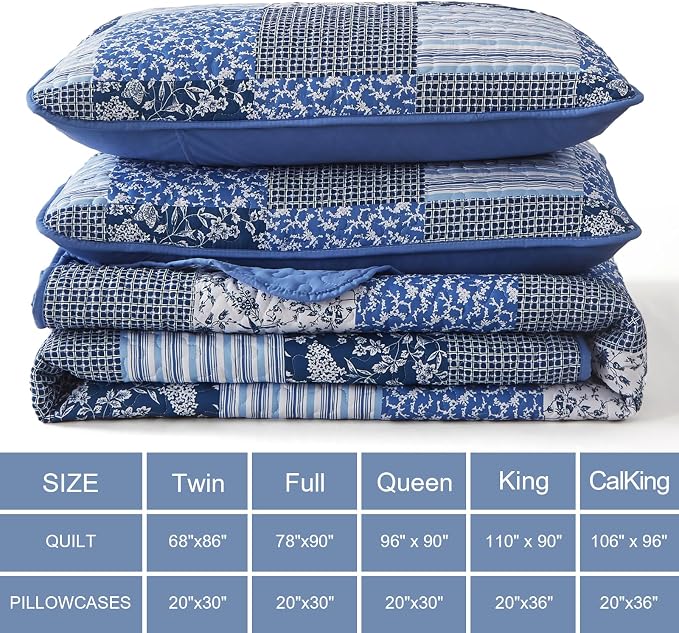Mybedsoul Blue Quilt Set Full Size, Patchwork Reversible Bedding Set | Soft - Image 6