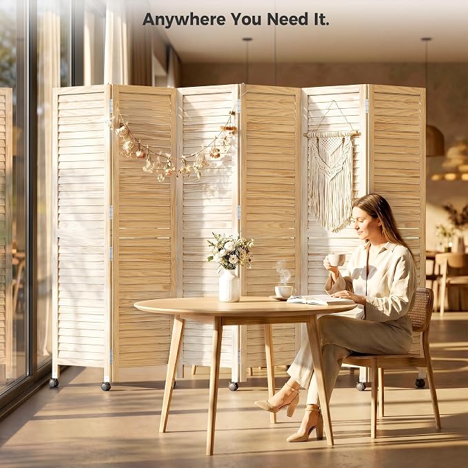 Amsleekey 67" H 6 Panel Wood Room Divider | Folding Privacy Screen, Lockable - Image 9