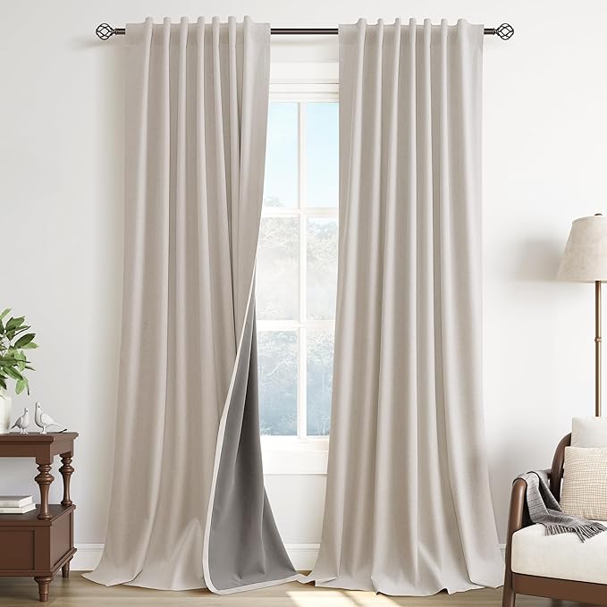 Cream 100% Blackout Linen Curtains by Guken