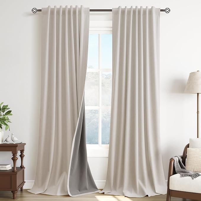 Cream 100% Linen Blackout Curtains 84 Inch Long by Guken