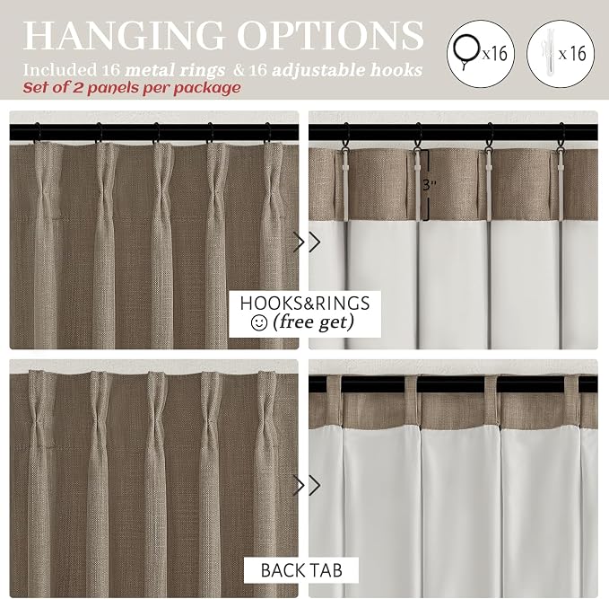 Unique 88 Inch Natural Linen Blackout Bedroom Curtains 2 Panels Set, Memory - Image 6