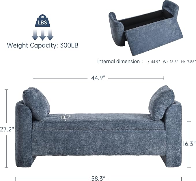 Usaint 58.3" Upholstered Storage Ottoman Bench - Image 2