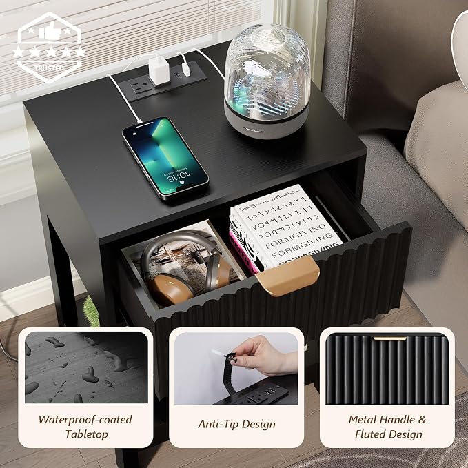Nasonet Night Stand Set 2, Fluted Nightstand - Image 4