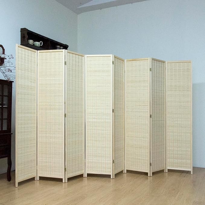 8 Panel Bamboo Room Divider, 5.6 ft Tall Folding Privacy Screen, Freestanding - Image 5