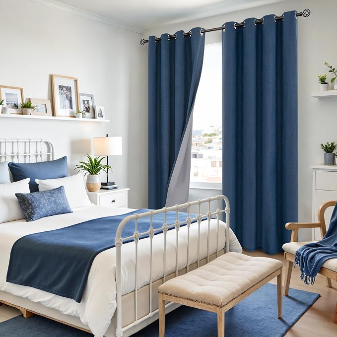YoungsTex Navy Linen Blackout Curtains - Image 4