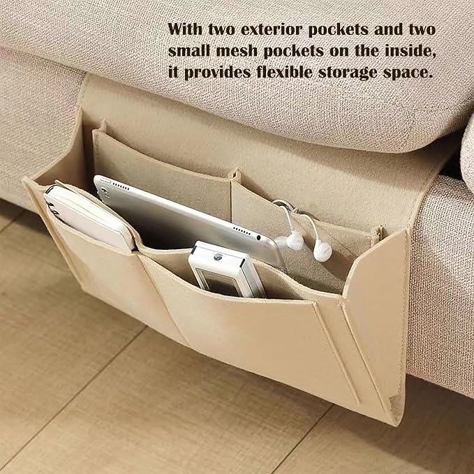 Bedside Caddy, 5 Pockets Felt Bedside Storage Organizer, Hanging Storage - Image 3