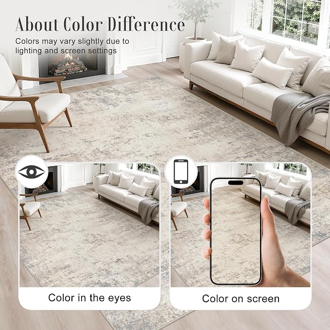 2.6x10 Washable Runner Rug:Modern Abstract Soft Carpet Brown Beige | - Image 3
