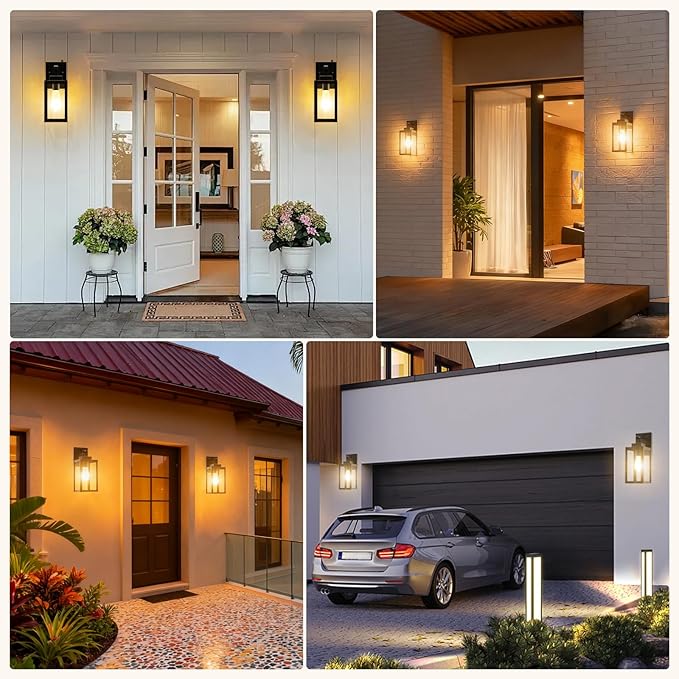 LTBLIGHT Dusk to Dawn Outdoor Front Porch Light, Vintage Black-Gold Exterior Security Lighting Fixtures, Waterproof Wall Lanterns for Home, Entry, Backyard, Patio, 100-120Vac