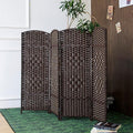4 Panel Dark Brown Rattan Room Divider, 47.2" Low Height Double-Sided Folding by Furnnylane
