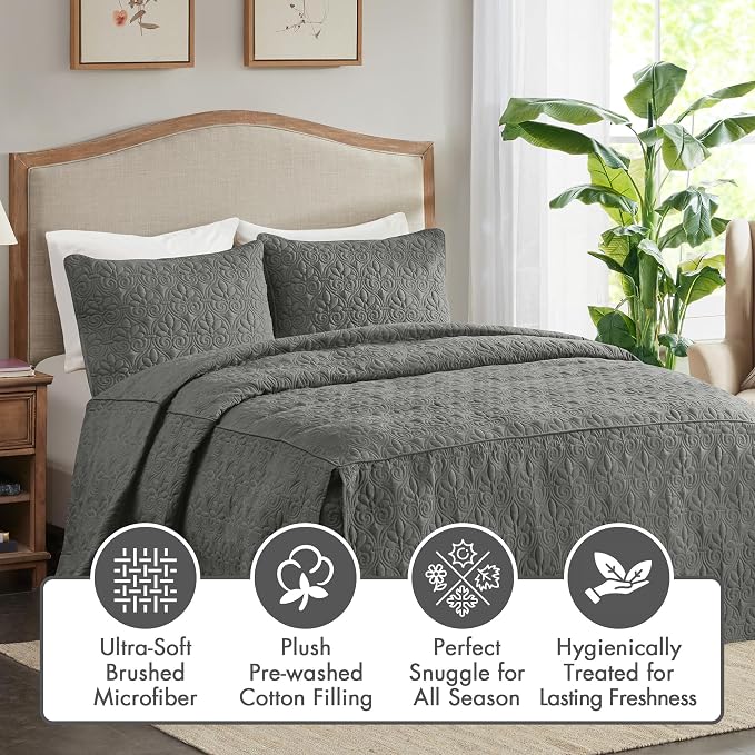 Madison Park Classic Traditional Damask Quilted Bedspread Set, All Season - Image 3