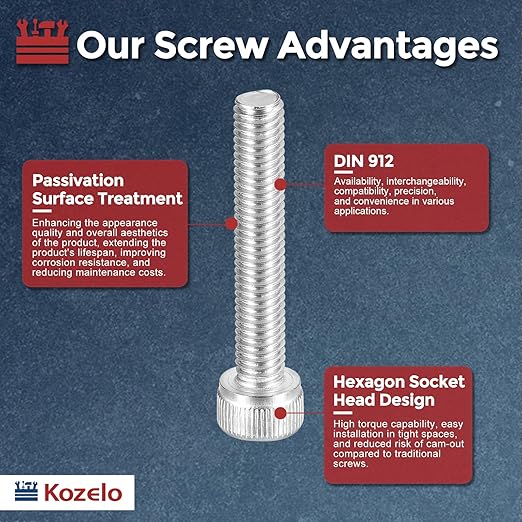 Kozelo 25pcs Socket Head Cap Screws - [M5-0.8 x 30mm] 304 Stainless Steel Allen Socket Drive for Electrical Motor 3D Printing Fan Engine Replacement Use, Silver