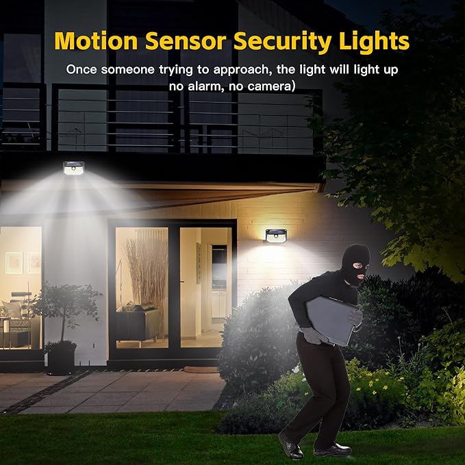 FAXBOX Solar Lights Outdoor Motion Sensor, 178 LED 300LM Waterproof IP65, Wall Mounted Security Light with 3 Modes, 270° Wide AngleWide Angle, Solar Powered for Garden, Yard, Patio, Front Door(4Pack)