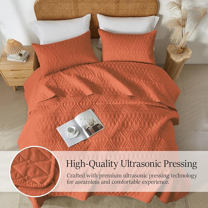 akkialla Twin Size Quilt Bedding Set, Burnt Orange Lightweight Microfiber Soft - Image 5
