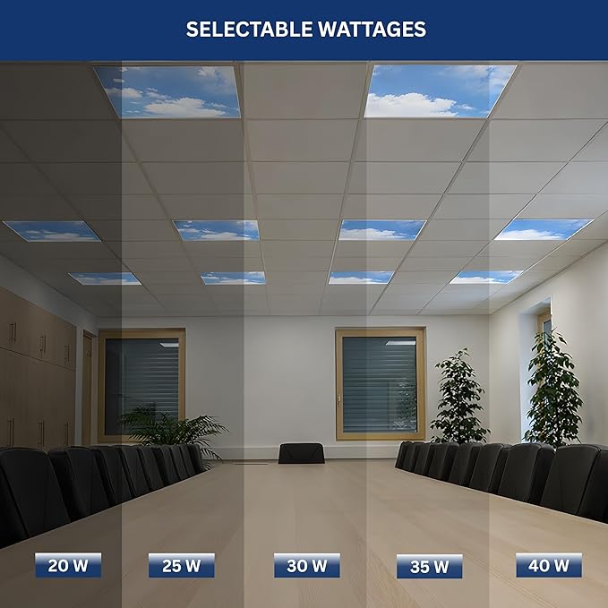 4 Pack 2x4 LED Flat Panel Light Drop Ceiling Fixture with Cloud Design, 7000LM Tunable 20W-40W, 3000K-6500K 0-10V Dimmable Skylight Recessed Fixture for Office Shop, ETL & DLC 24x24 Inch LED Panel