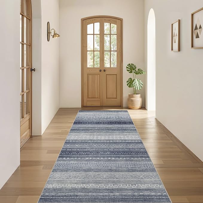 Nakagishi Boho 2x6 Runner Rug Machine Washable Rugs Non Slip Denim Blue | Soft - Image 4