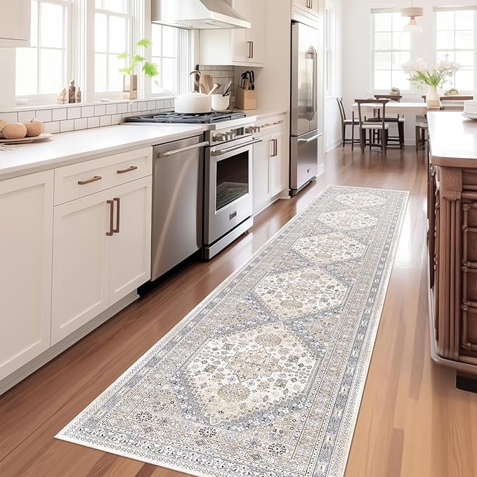 zesthome Washable Runner Rug 2.5x16 - Stain Resistant Entryway Rug,Ultra-Thin Kitchen Rugs, Anti Slip Backing Runner Rugs for Entrance Laundry Room Indoor Hallway (Beige,2.5'x16')