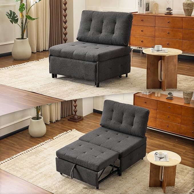 VINGLI Convertible Sofa Bed Tufted Teddy Fleece Sleeper Chair Bed Couch Armless by VINGLI