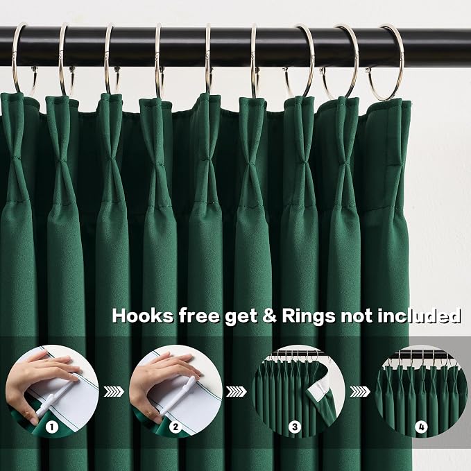 Dark Hunter Green Window Draperies 108 Inches Long 9 FT Tall, Pinch Pleat Room - Image 2