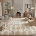 Beige 8x10 Area Rug for Living Room Soft Checkered Shag Carpet | Machine by PureCozy