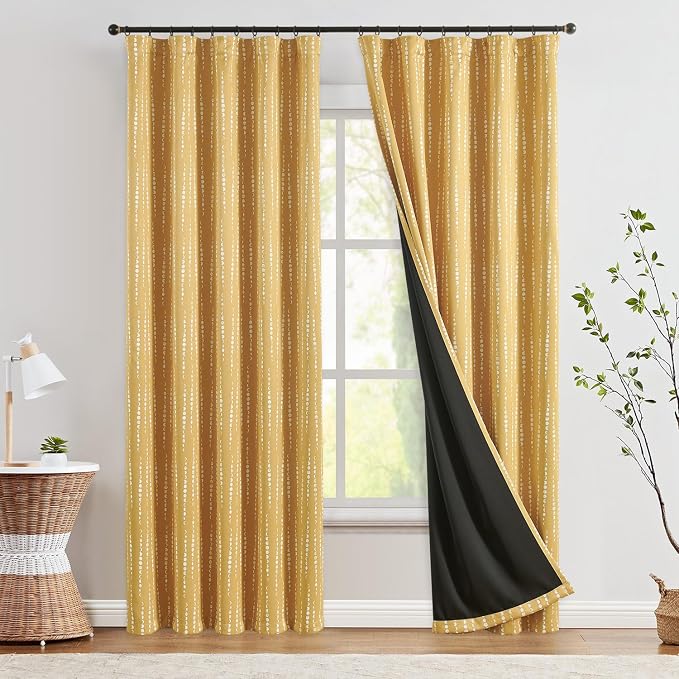 jinchan Boho Blackout Curtains 90 Inches Long Moon Phase Printed Drapes | - Image 2
