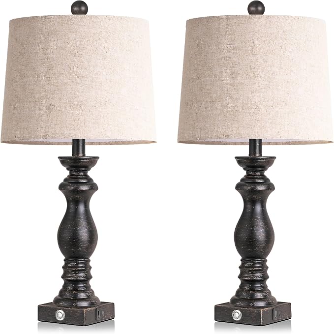 24.5" Table Lamp Set of 2, Rustic Farmhouse Bedside Lamps - Image 9