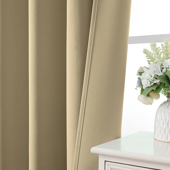 CUCRAF Beige Blackout Curtains 96 inch Length 2 Panels Set, Rod Pocket Room - Image 6