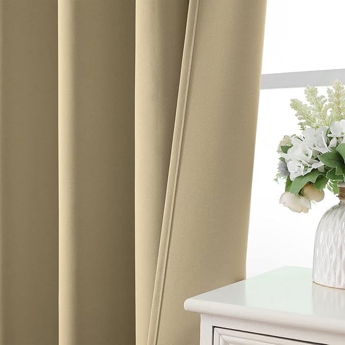 CUCRAF Beige Blackout Curtains 108 inch Length 2 Panels Set, Rod Pocket Room - Image 6