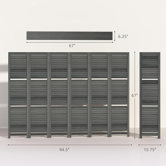 HOMCOM Room Divider with Shelves, 6 Panel, 3 Display Shelves, Folding Storage - Image 7