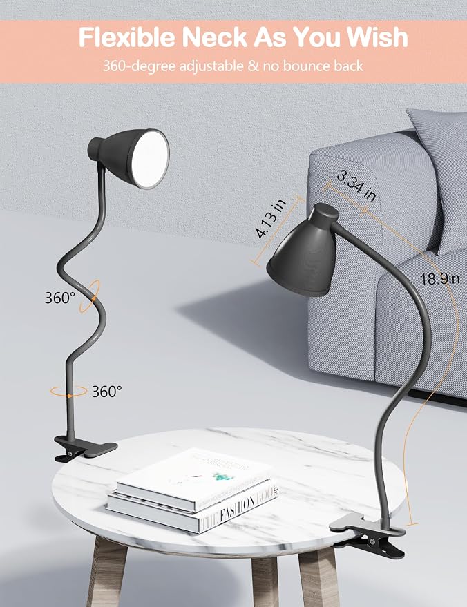 BOHON Desk Lamp 5 Color Modes 10 Brightness Dimmer Reading Light Black | 10W 38 - Image 5