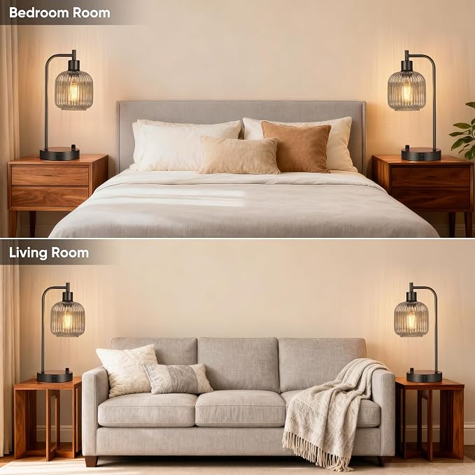 Grey Glass Table Lamps Set of 2, Dimmable Bedside Lamps - Image 7