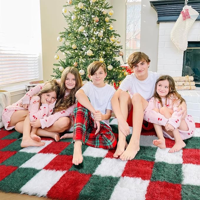 KICMOR Christmas 8x10 Area Rugs Living Room Carpet, Large Fluffy Red Green - Image 7