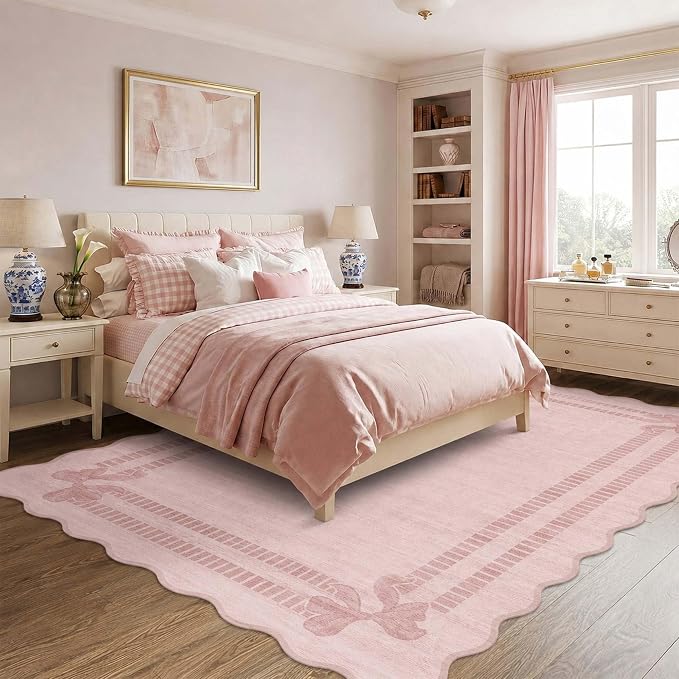 Latte&Fog 8x10 Area Rugs for Living Room Washeble Cute Scalloped Pink Rug | for by LatteFog