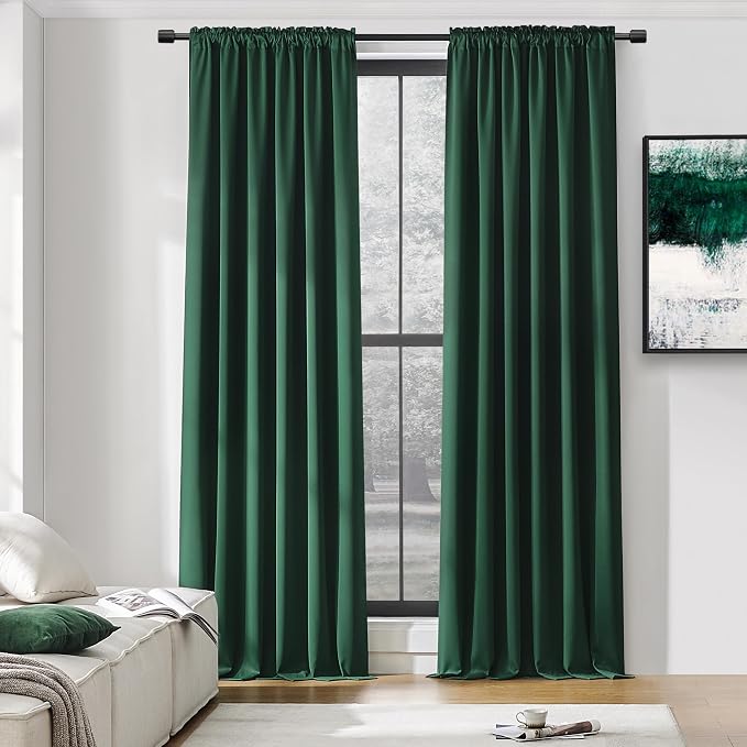 Dark Green Blackout Thermal Insulating Window Curtain Panels by DONREN