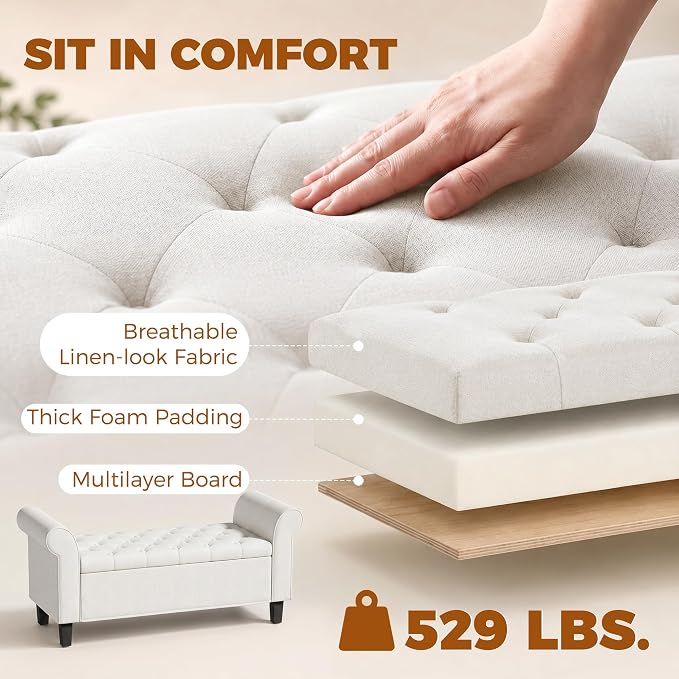 HOMCOM 47" Storage Ottoman End of Bed Bench - Image 7