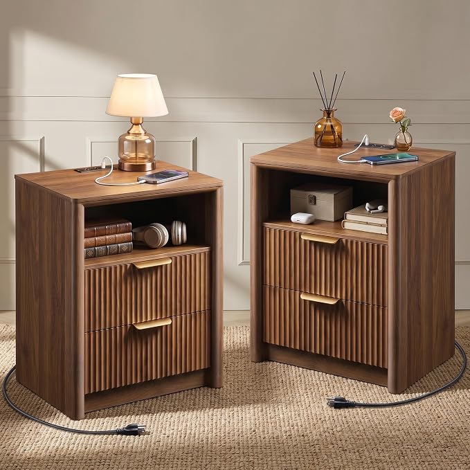 LYNCOHOME 19.7" Fluted Nightstands Set of 2 by LYNCOHOME