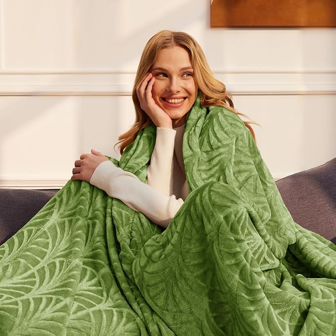 Whale Flotilla Soft Flannel Fleece King Size Bed Blanket, Olive Green | Cozy - Image 2