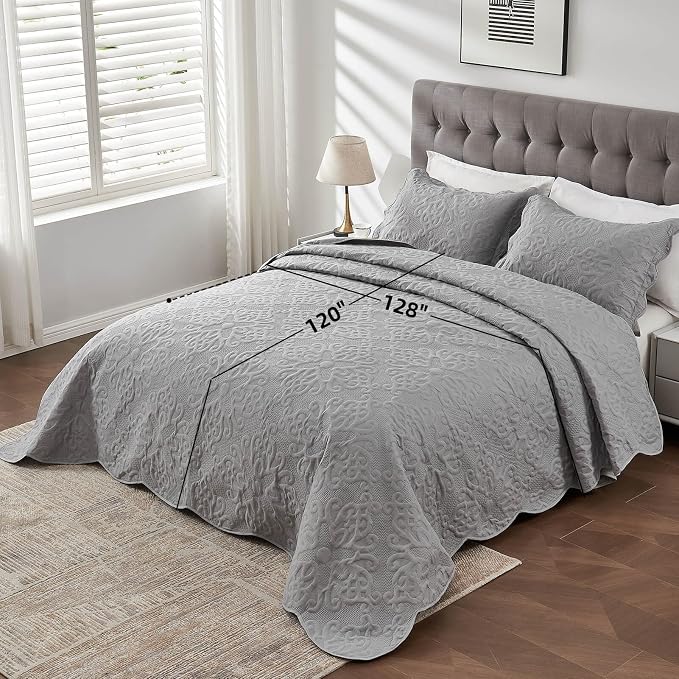 Kingnex Oversized King Bedspreads 128x120 Gray | Lightweight, Extra Wide Quilt - Image 2