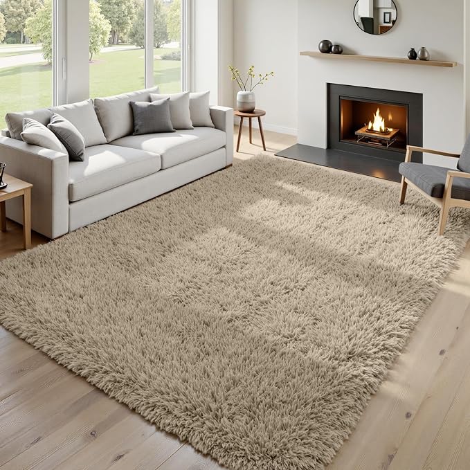 5x7 Fluffy Shag Area Rugs for Living Room Bedroom: Soft Carpet Gray Camel | - Image 4