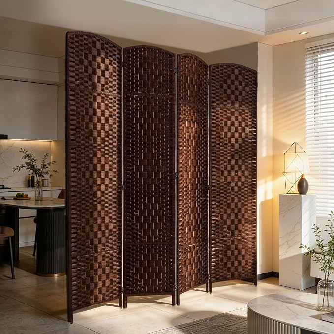 HOMCOM Room Divider 4-Panel, 6FT-Tall Folding Privacy Screen, Hand-Woven Design - Image 9