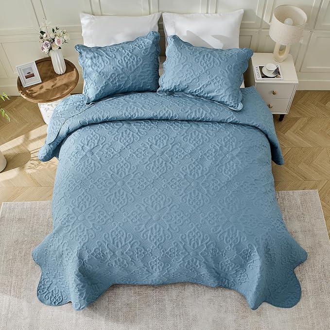 Kingnex Oversized King Bedspreads 128x120 Dusty Blue | Lightweight, Extra Wide - Image 3
